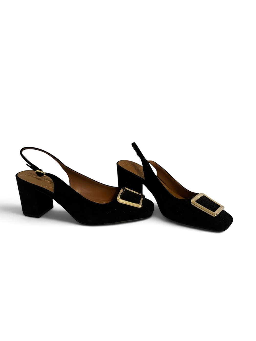 NWOT Talbots Black Slingback Block Heel Pumps with Gold Tone Buckle. Size 9.5M